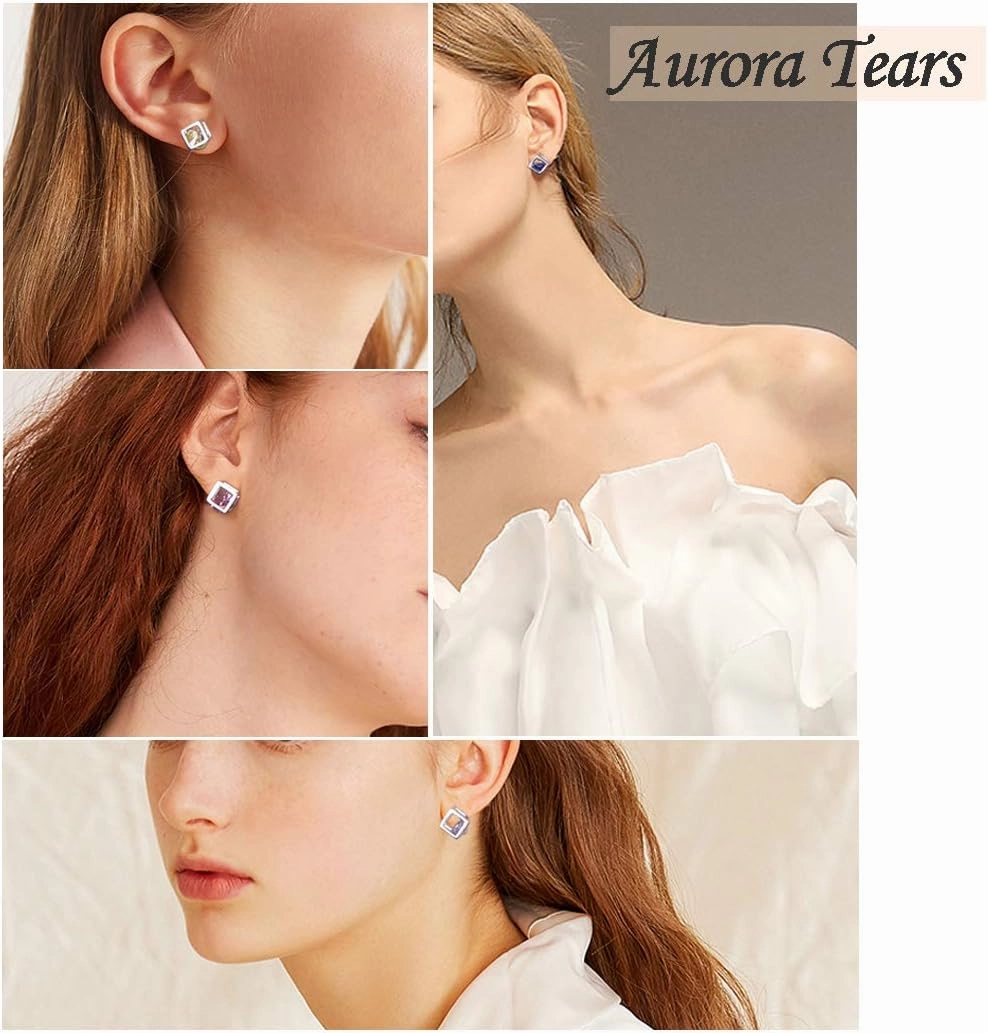 Birthstone Necklace/Earring 925 Sterling Silver Women Cross/3D Cube/Cresent Moon Birth Stone Jewelry Mens Birthday Gift Anniversary Present