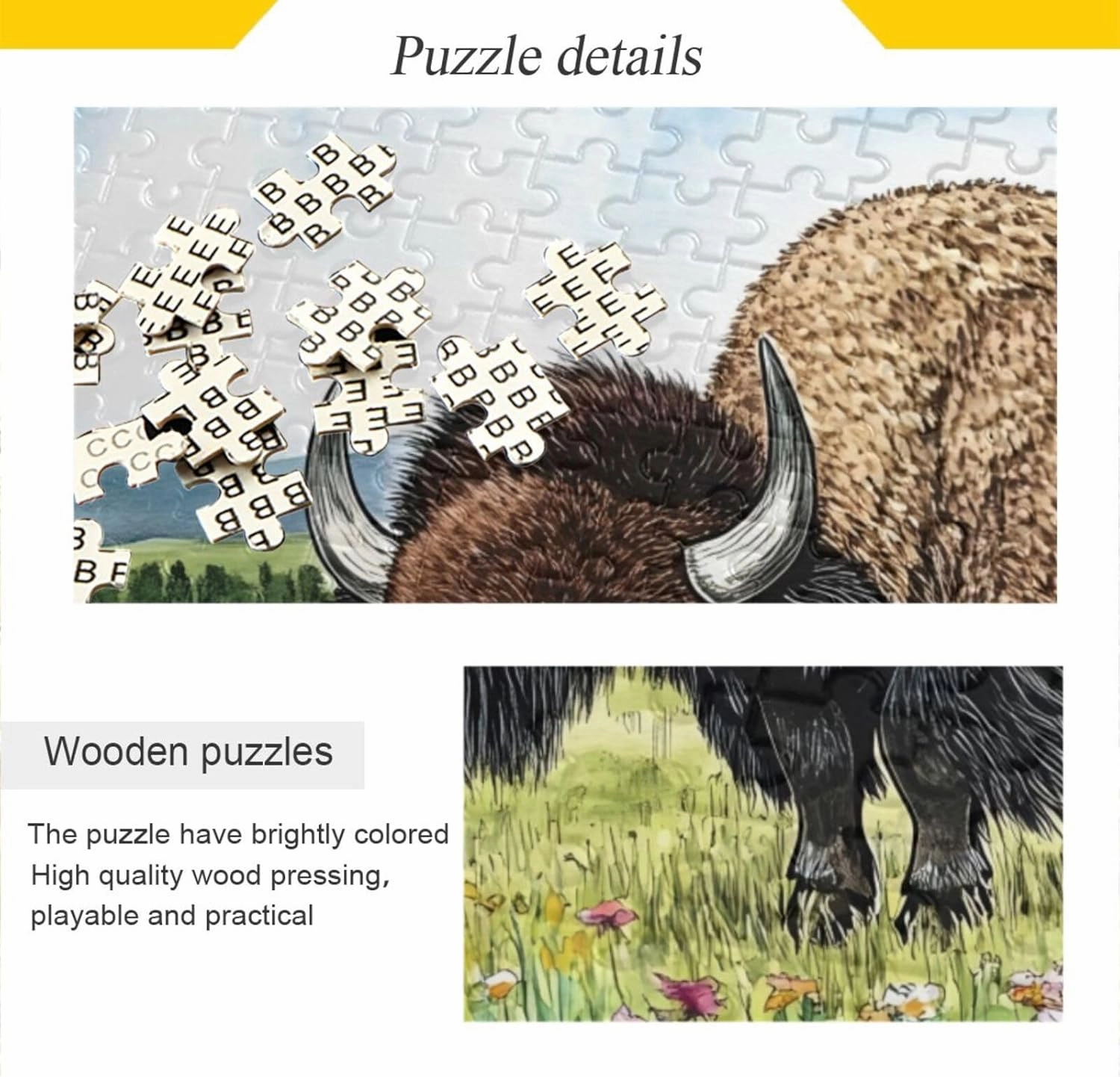 Bison Grassland Butterfly Jigsaw Puzzle 1000 Piece, Educational Intellectual Decompression Puzzle Game Jigsaw Puzzle for Adult Active Thinking Party Entertainment, Family Games