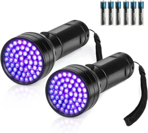 Black Light UV Flashlight, 51 LED Blacklight Flashlights 395 nM Pet Urine Detector with 3 Pack AA Batteries for Cat Urine, Stains, Bed Bug (51 LED-2 Pack)
