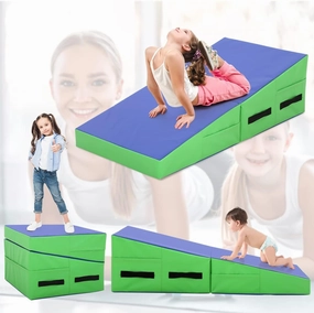 BLKMTY Gymnastics Mat - Incline Tumbling Mat, Folding, Cheese Wedge Design for Kids Indoor/Outdoor Exercise & Yoga