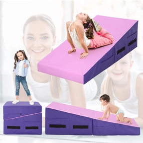 BLKMTY Gymnastics Mat - Incline Tumbling Mat, Folding, Cheese Wedge Design for Kids Indoor/Outdoor Exercise & Yoga