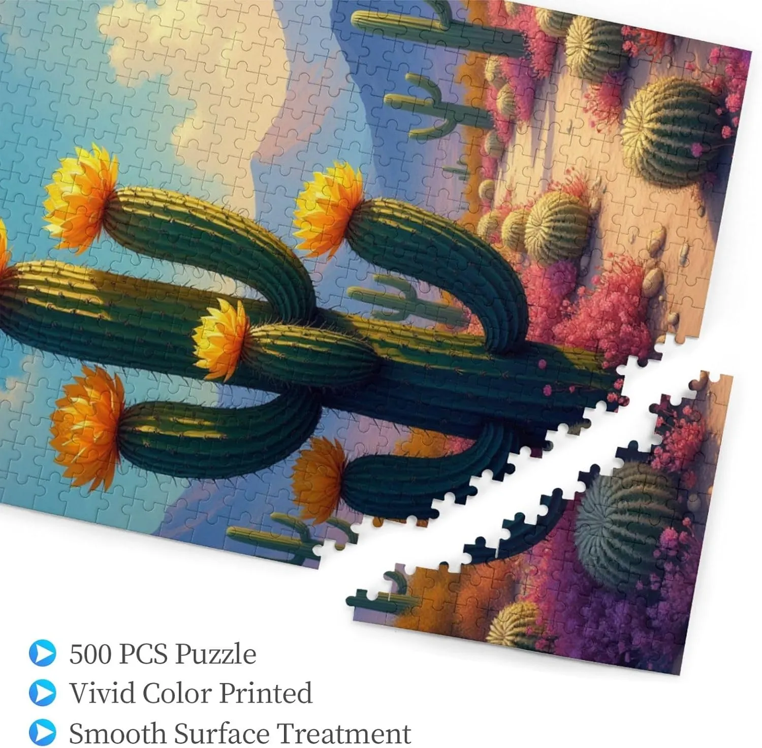 Blooming Desert Cactus 500 Piece Adult Jigsaw Puzzle Challenging and Relaxing Puzzle for Adults Vibrant Colors & Quality Pieces Great Gift Idea for Puzzle Lovers Fun Family Activity.