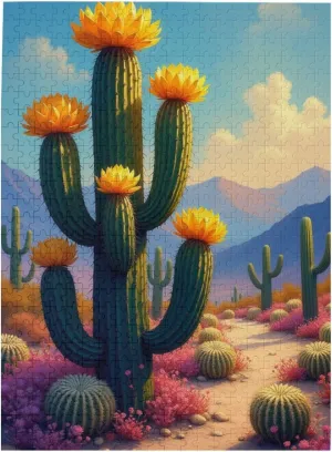 Blooming Desert Cactus 500 Piece Adult Jigsaw Puzzle Challenging and Relaxing Puzzle for Adults Vibrant Colors & Quality Pieces Great Gift Idea for Puzzle Lovers Fun Family Activity.