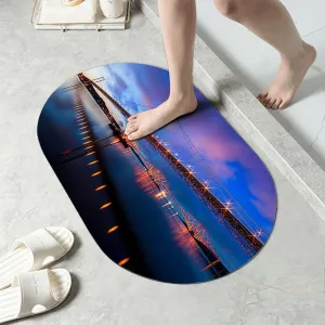 Blue Bright Gold Bath Mat Diatomite Bath Mat Bridge Reflection on Sea Sundown Quick-Dry Diatomaceous Earth Front Door Mat Bath Mat Apartment 15.7x23.6 Inches