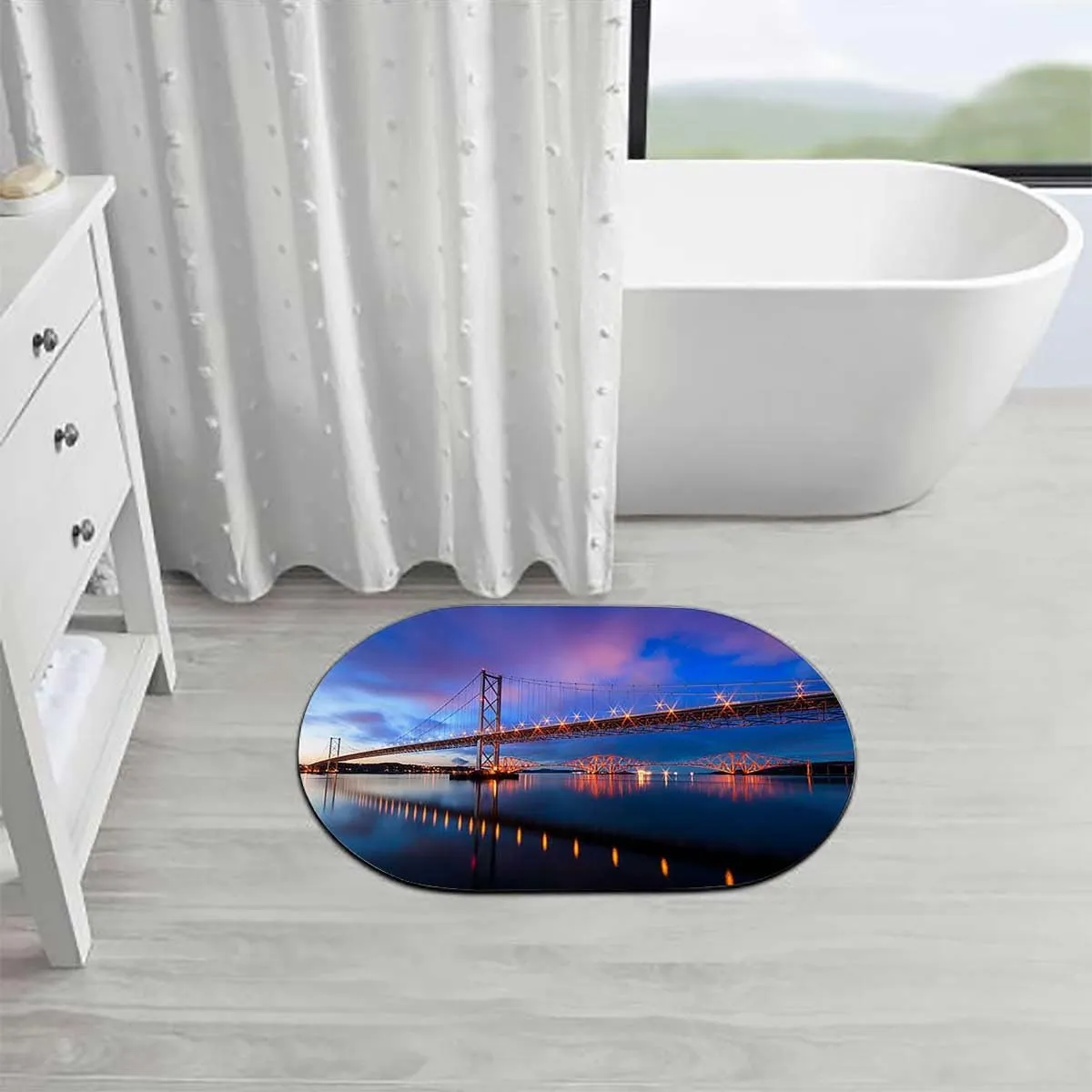 Blue Bright Gold Bath Mat Diatomite Bath Mat Bridge Reflection on Sea Sundown Quick-Dry Diatomaceous Earth Front Door Mat Bath Mat Apartment 15.7x23.6 Inches