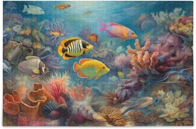 Blue Deep Sea Fish Jigsaw Puzzle 1000 Piece, Educational Intellectual Decompression Puzzle Game Jigsaw Puzzle for Adult Active Thinking Party Entertainment, Family Games
