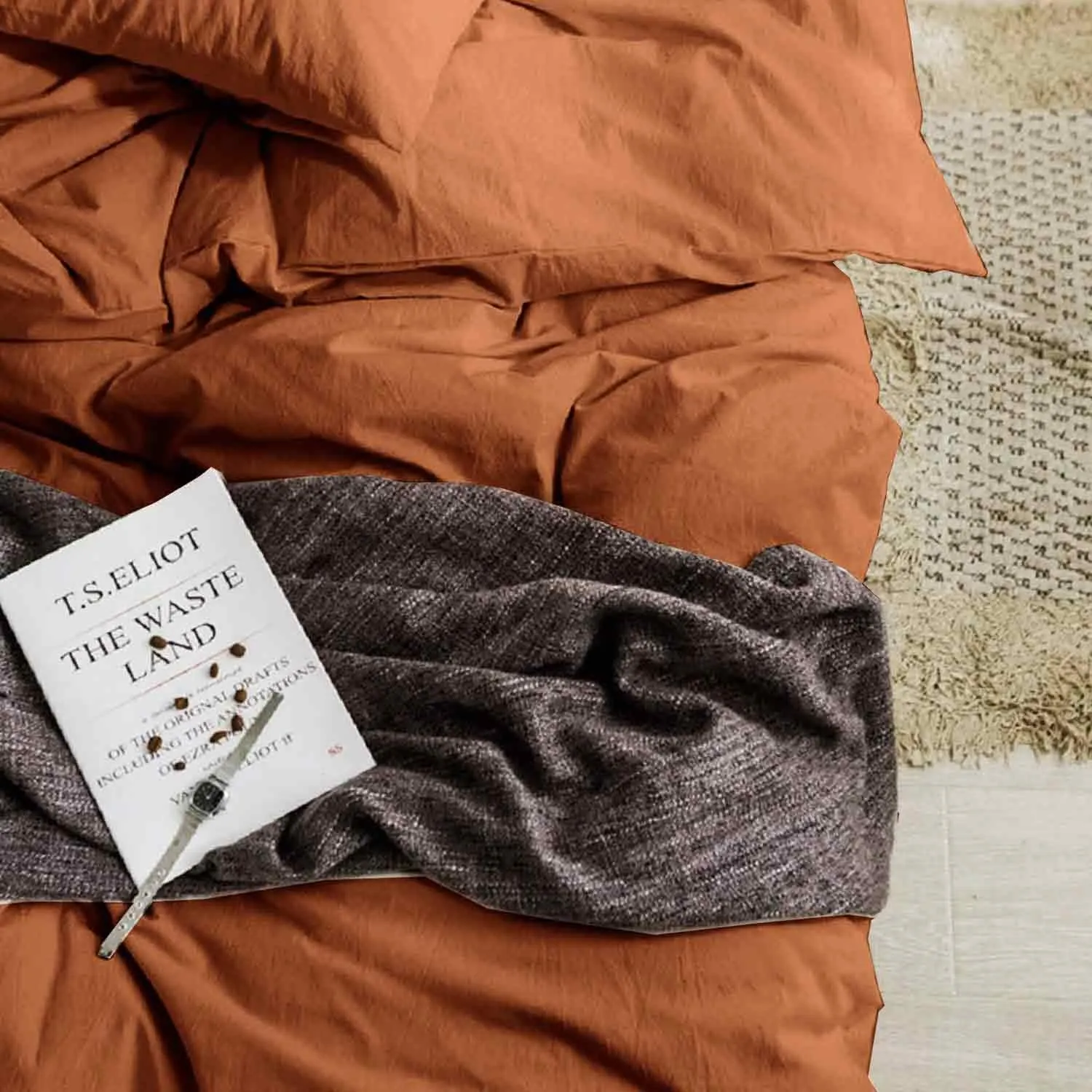 Boho Comforter Full Size Burnt Orange, 3 Piece Soft Terracota Modern Bedding Set, Lightweight Caramel Rust All Season Bed Quilt Blanket with 2 Pillow Shams for Women Men