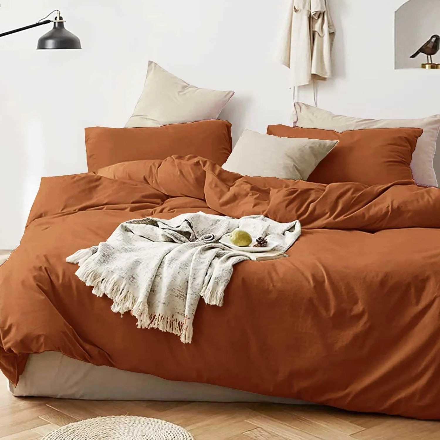 Boho Comforter Full Size Burnt Orange, 3 Piece Soft Terracota Modern Bedding Set, Lightweight Caramel Rust All Season Bed Quilt Blanket with 2 Pillow Shams for Women Men