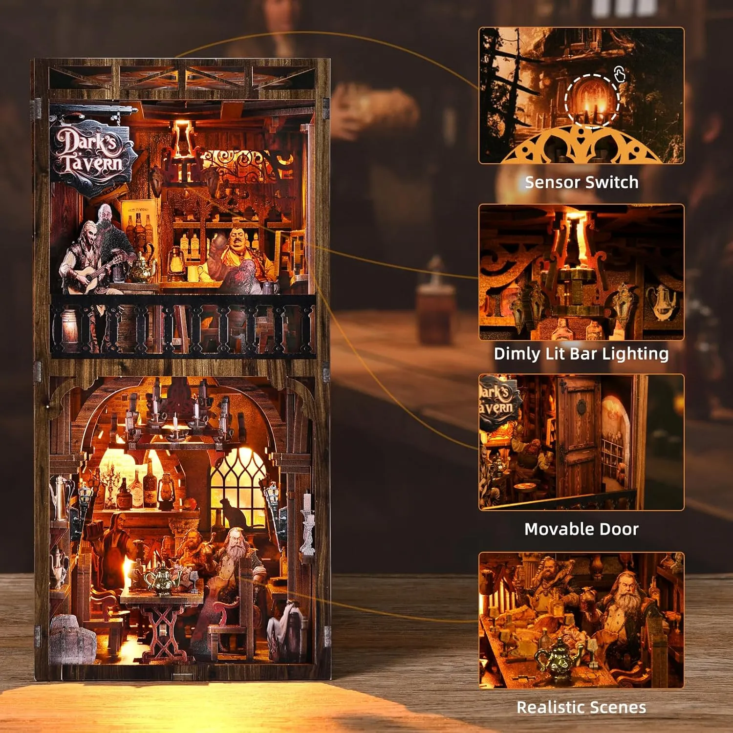 Book Nook Kit, Book Nook Kits for Adults DIY Booknook Model Build, DIY 3D Wooden Puzzle Bookend Booknook Bookshelf Insert Miniature Dollhouse Kit for Home Decoration