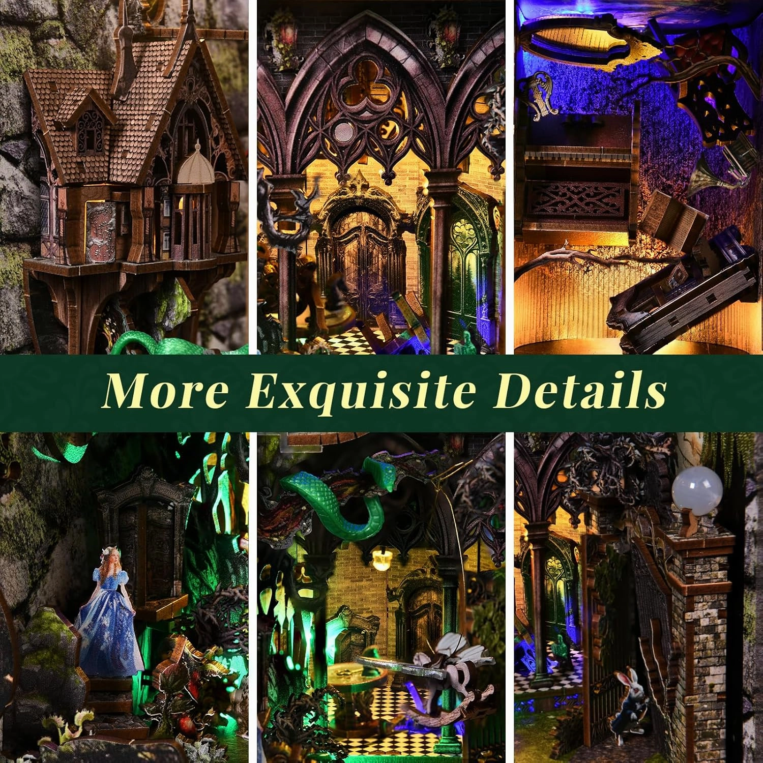 Book Nook Kit, Booknook Kit with Dust Cover for Adult DIY Miniature House Kit 3D Wooden Puzzle Decorative Bookend Bookshelf Decor Gift for Women Teens (Alice Down The Rabbit Hole)