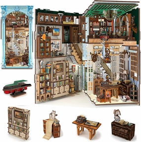 Book Nook Kit, DIY Dollhouse Booknook, Book Nook Miniature Kit for Bookshelf Insert Decor Crafts for Adults Teen Halloween, 3D Wooden Puzzle with Led Light (Hemingway House)