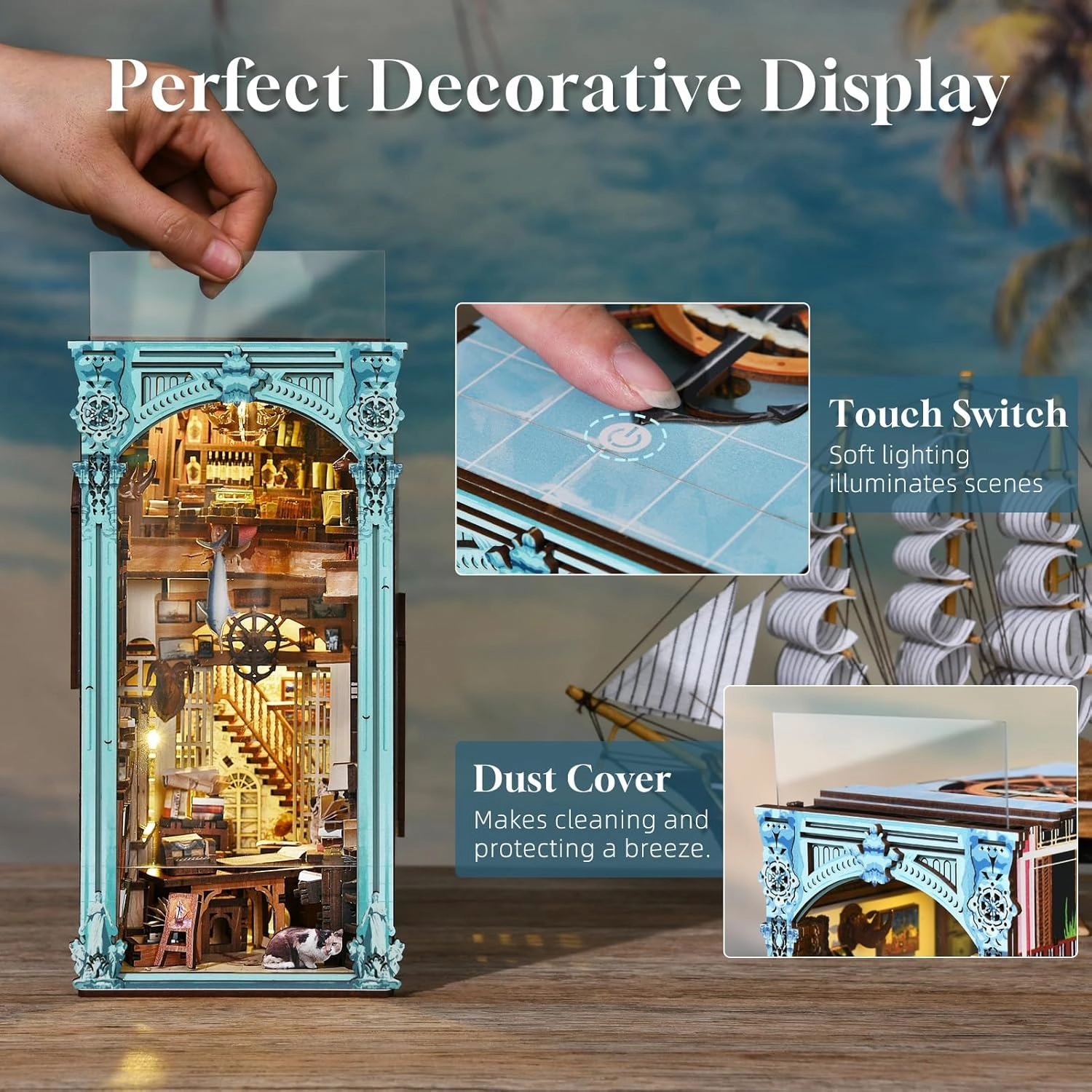 Book Nook Kit, DIY Dollhouse Booknook, Book Nook Miniature Kit for Bookshelf Insert Decor Crafts for Adults Teen Halloween, 3D Wooden Puzzle with Led Light (Hemingway House)