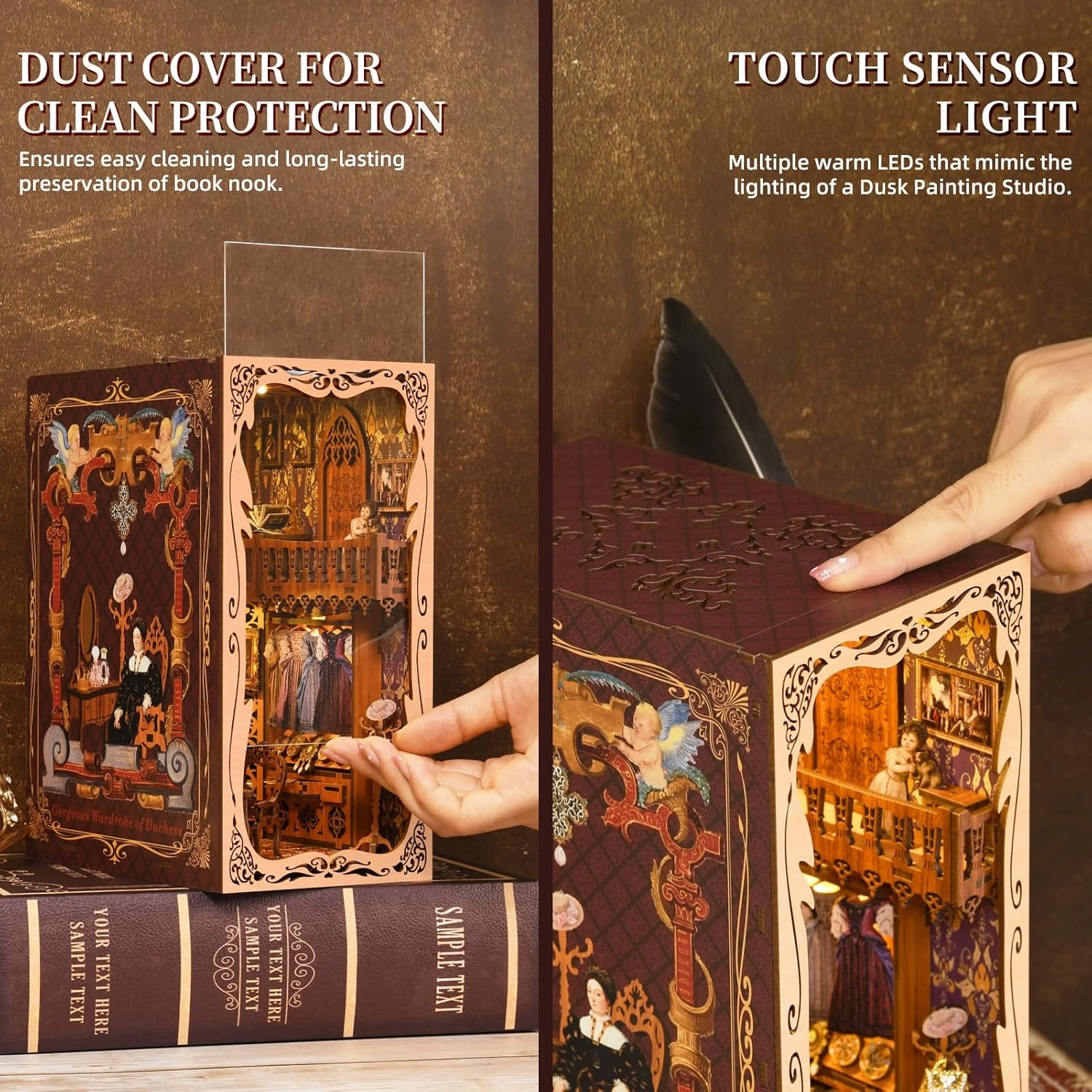 Book Nook Kit, DIY Miniature Dollhouse Booknook Kit, 3D Wooden Puzzle Bookend Bookshelf Insert Decor with LED Light for Teens and Adults (Duchess's Cloakroom)