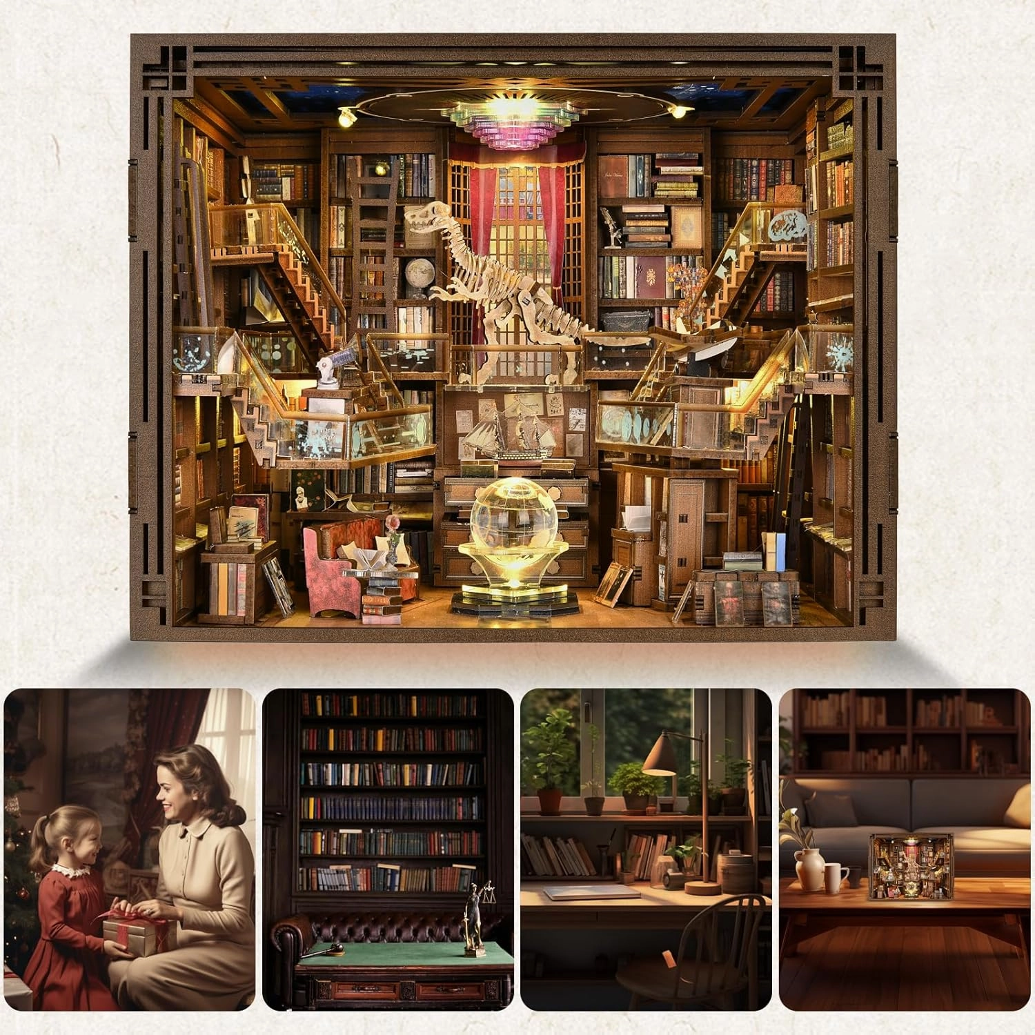 Book Nook Kit, DIY Miniature Dollhouse Booknook Kit with Led Light and Dust Cover (Beyond Library Max)