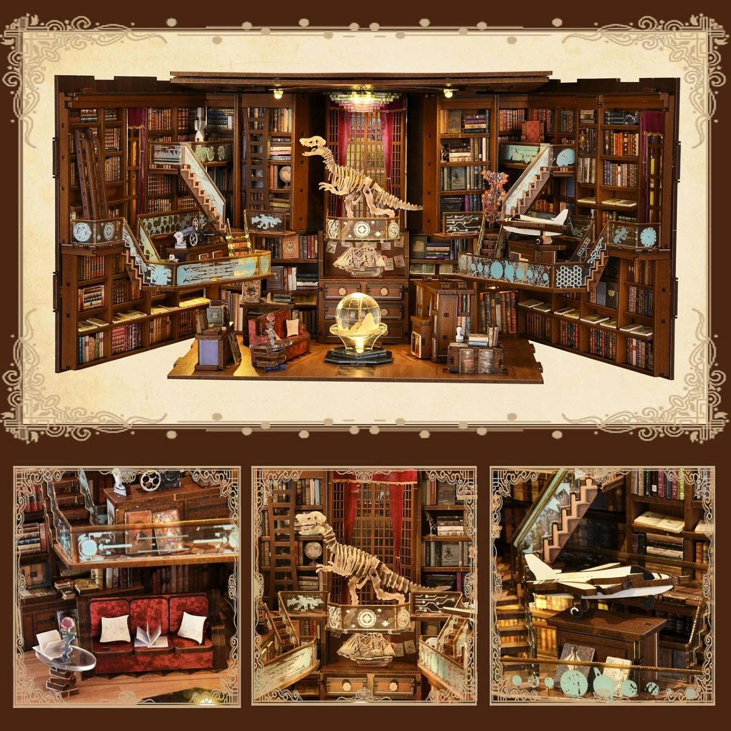 Book Nook Kit, DIY Miniature Dollhouse Booknook Kit with Led Light and Dust Cover (Beyond Library Max)