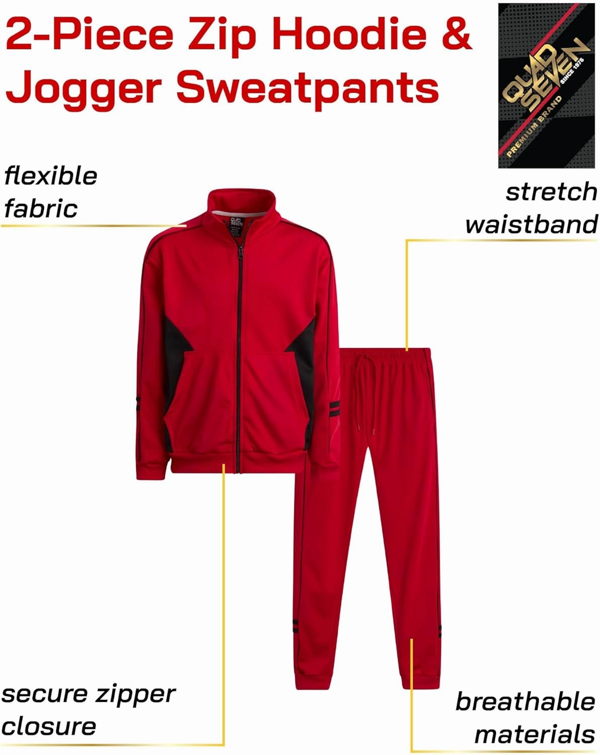 Boys' Tricot Jogger Set - 2 Piece Active Performance Zip-Up Tracksuit Set (Size: 4-18)