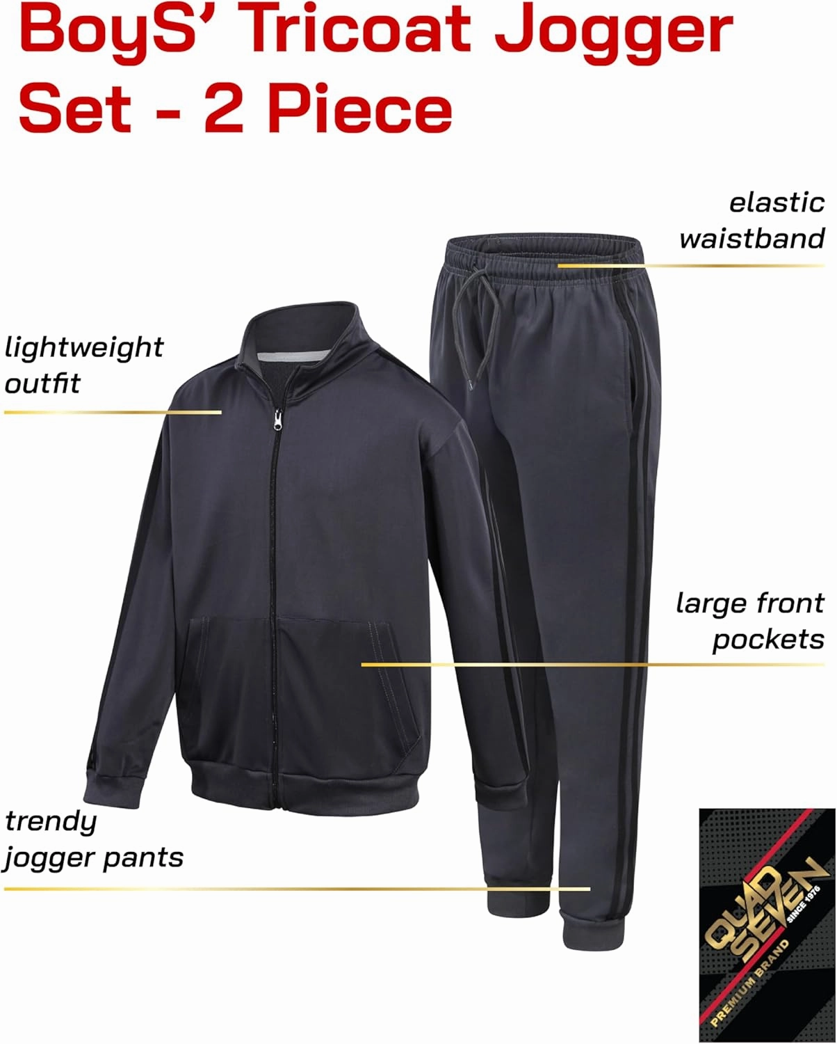Boys' Tricot Jogger Set - 2 Piece Active Performance Zip-Up Tracksuit Set (Size: 4-18)
