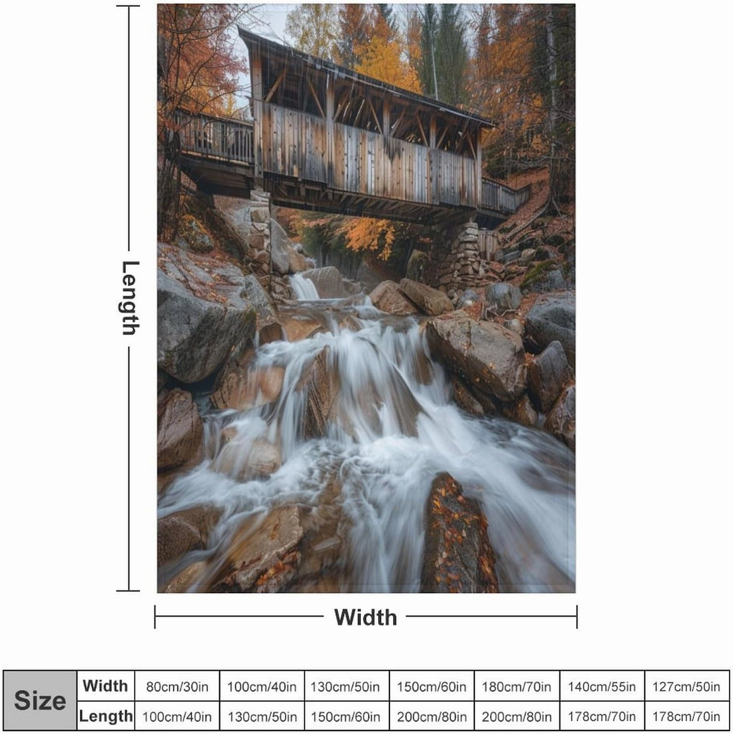 Bridge Forest Flannel Throw Blanket, Soft Cozy Warm Fleece Autumn Rustic Tree Jungle Stream Blanket for Couch Sofa Bed, 30x40 Inch