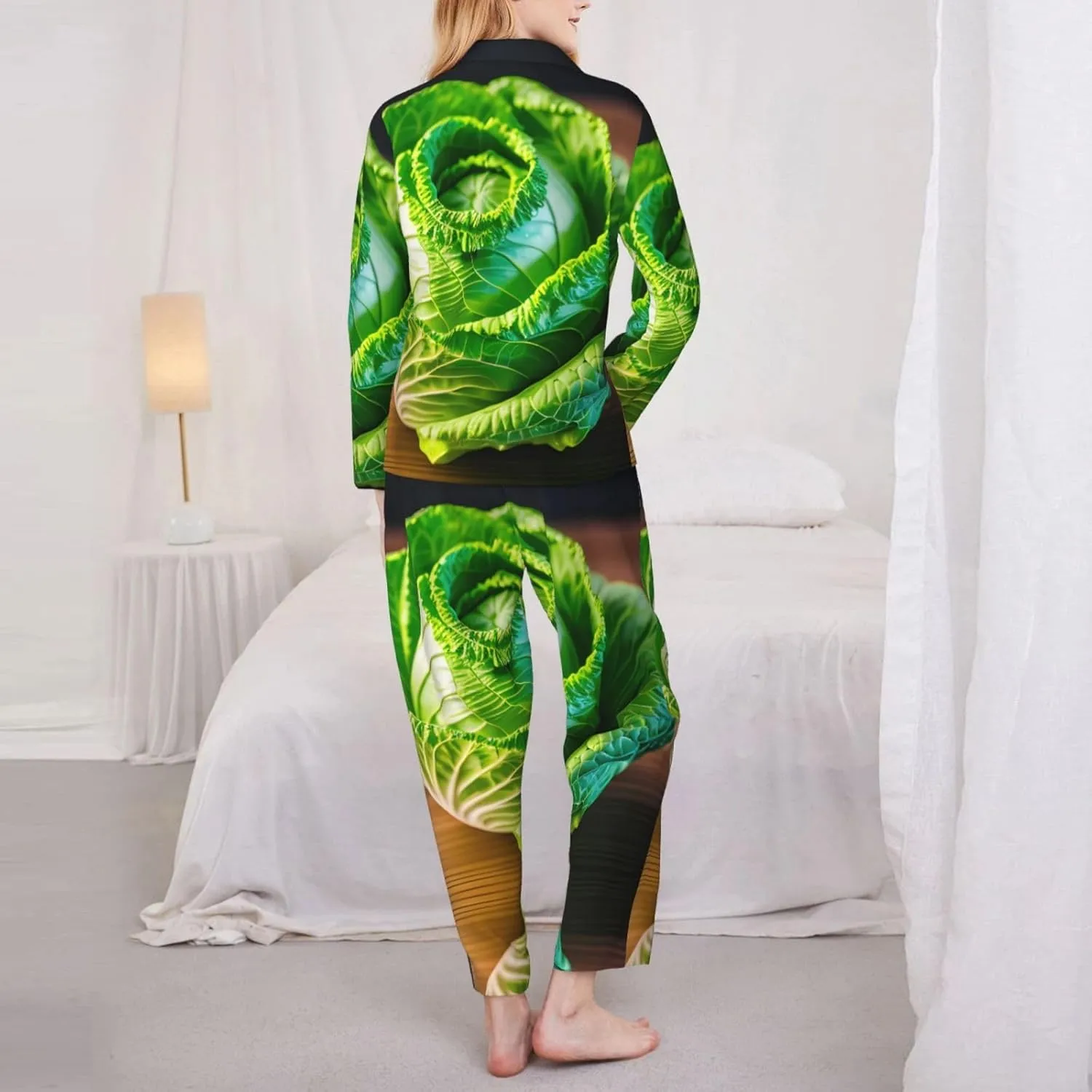 Bright Cabbage print Pajamas Set Comfy 2 Piece Sleepwear Lounge Set Long Sleeve Sleepwear Night Wear
