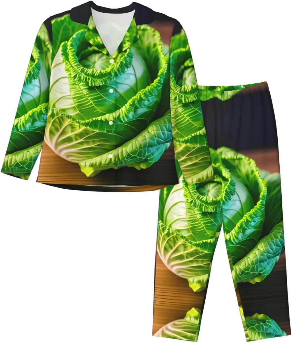 Bright Cabbage print Pajamas Set Comfy 2 Piece Sleepwear Lounge Set Long Sleeve Sleepwear Night Wear
