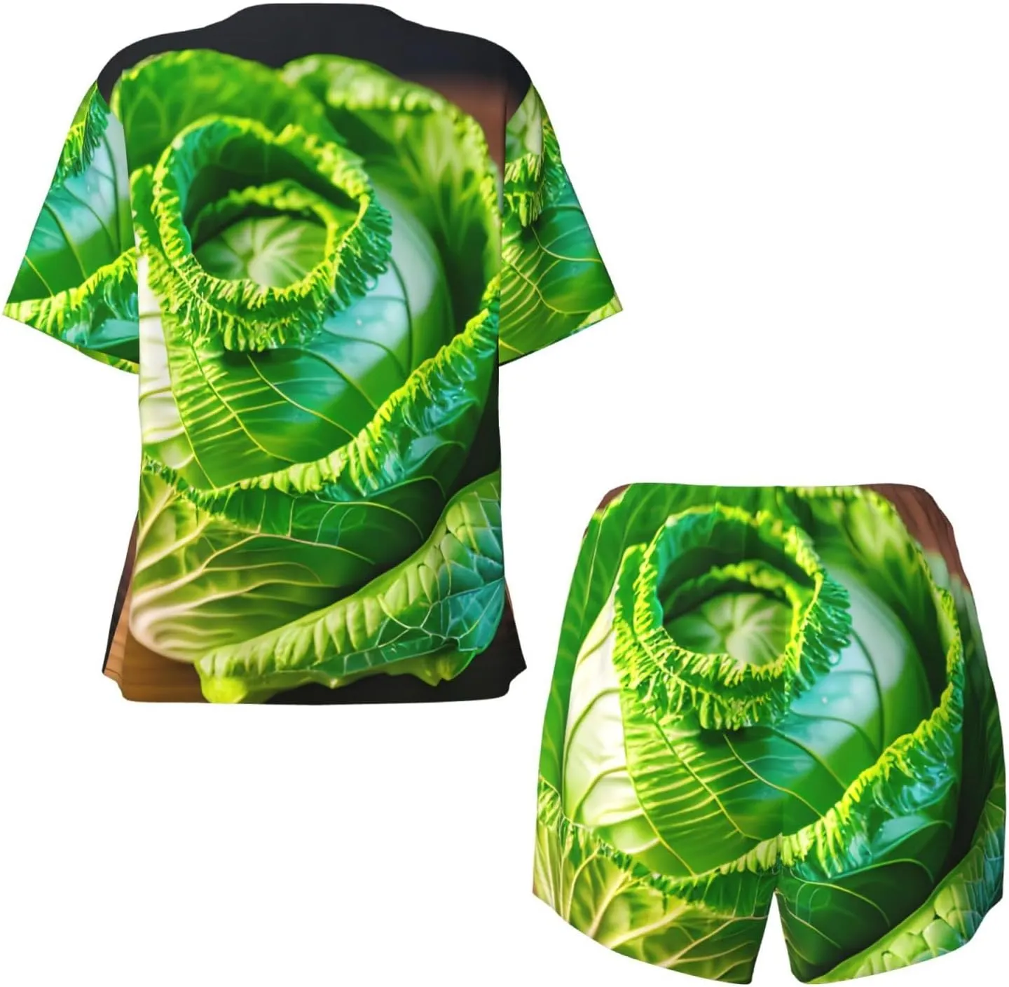 Bright Cabbage Print Two Short Sleeved Casual Womens Pajama Set 2 Piece Sleep Sets For Four Seasons