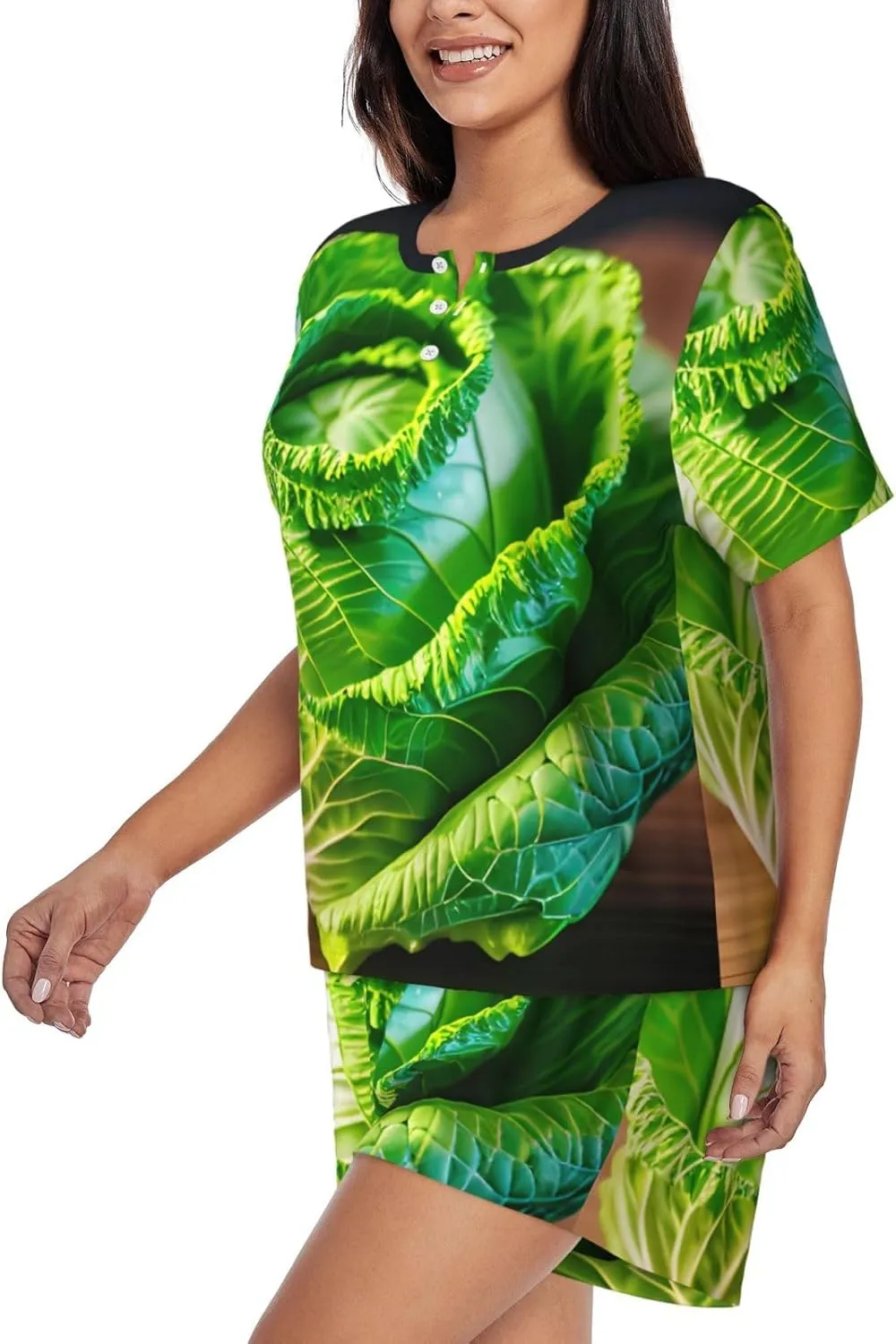 Bright Cabbage Print Two Short Sleeved Casual Womens Pajama Set 2 Piece Sleep Sets For Four Seasons