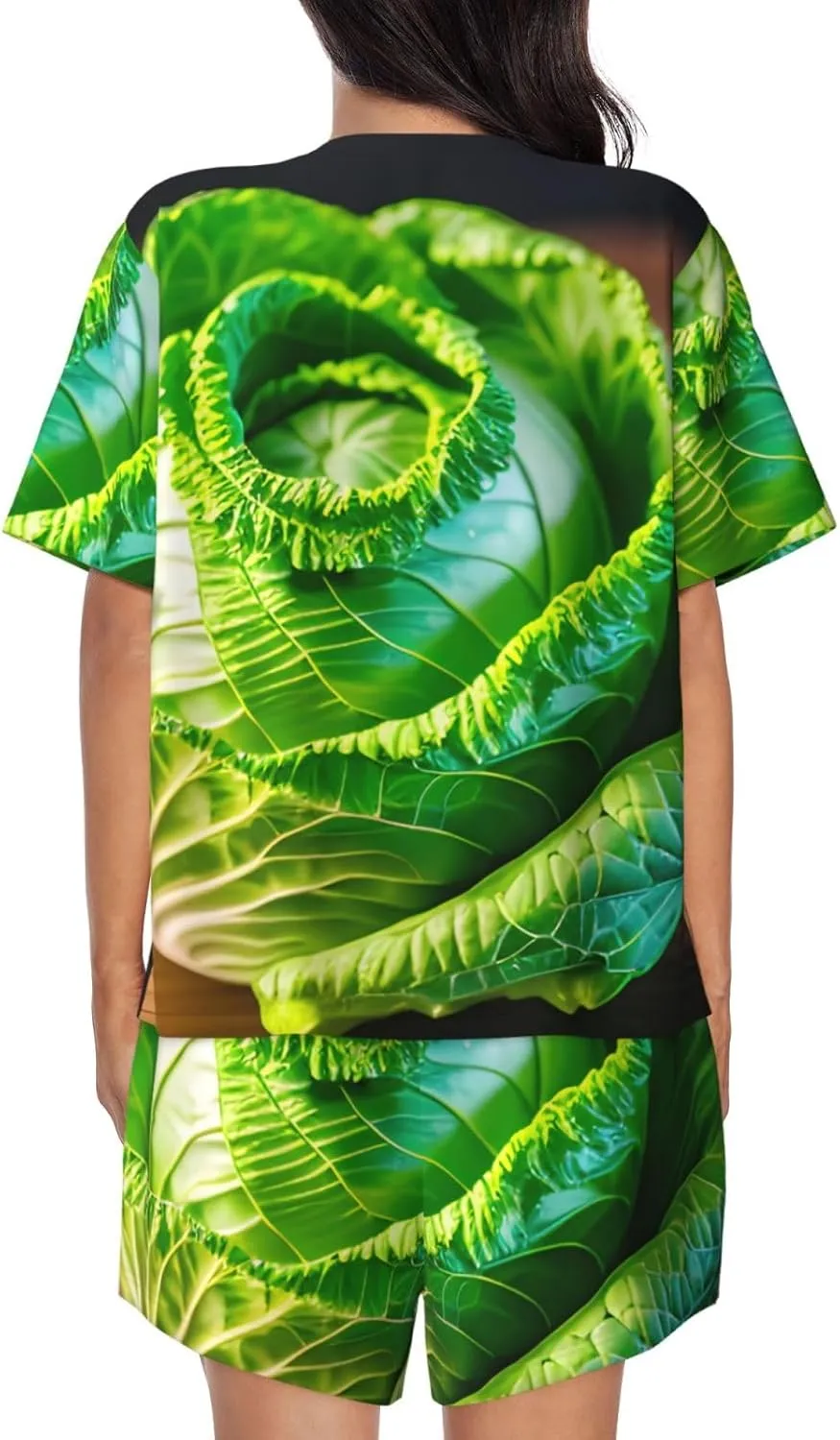 Bright Cabbage Print Two Short Sleeved Casual Womens Pajama Set 2 Piece Sleep Sets For Four Seasons