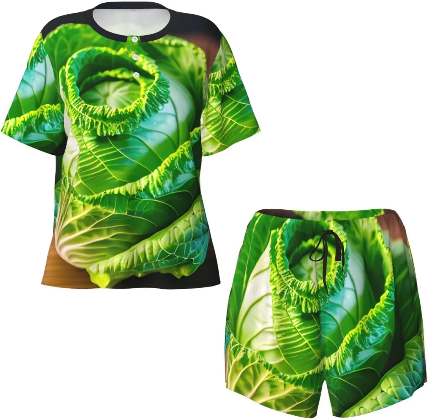 Bright Cabbage Print Two Short Sleeved Casual Womens Pajama Set 2 Piece Sleep Sets For Four Seasons