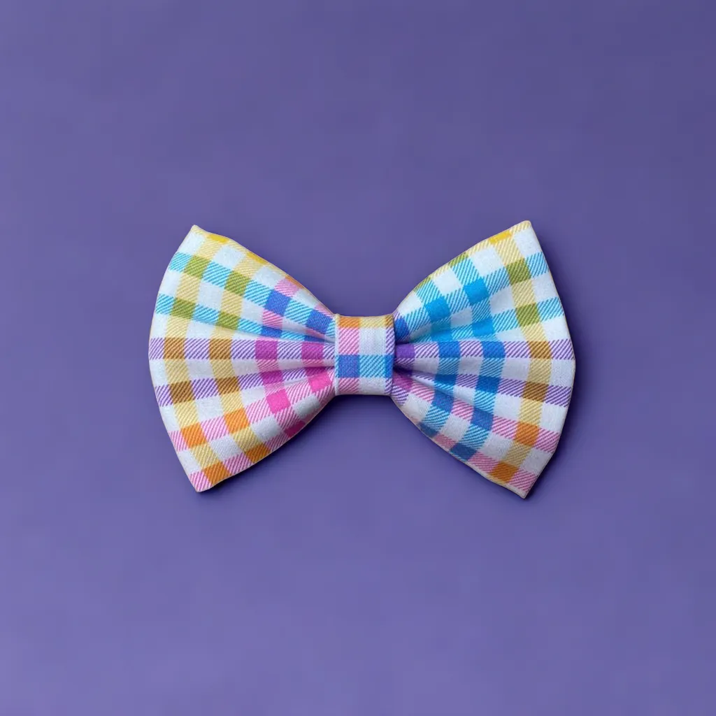 Bright Easter Plaid Dog Bowtie