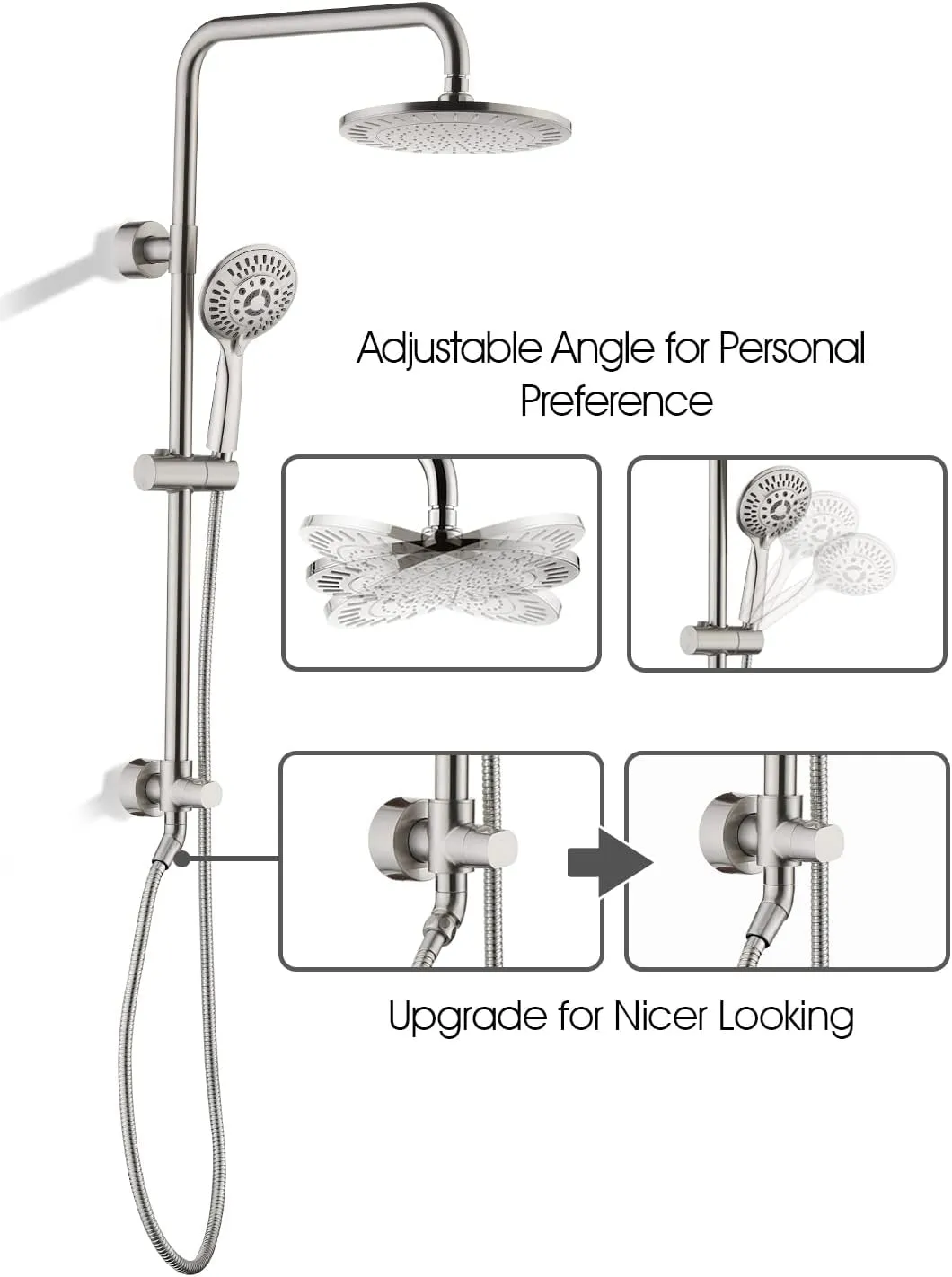 BRIGHT SHOWERS Rain System Including 9 Inch Rainfall shower head and Handheld with Height Adjustable Holder, Solid Brass Rail and 60 Inch Long Stainless Steel Shower Hose