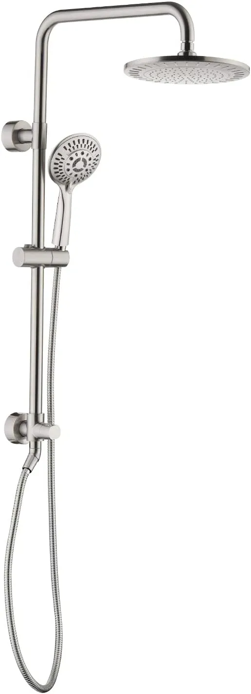 BRIGHT SHOWERS Rain System Including 9 Inch Rainfall shower head and Handheld with Height Adjustable Holder, Solid Brass Rail and 60 Inch Long Stainless Steel Shower Hose