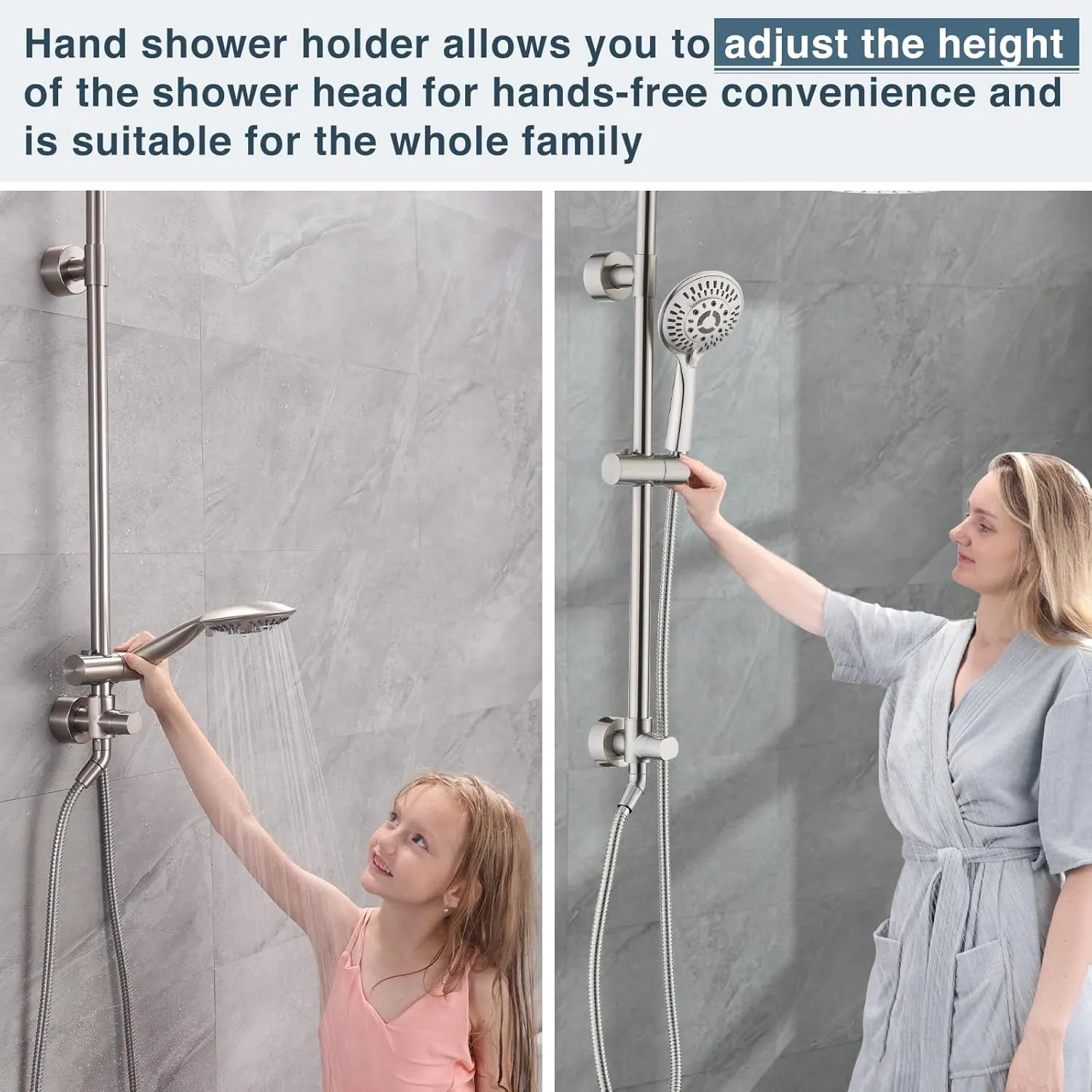 BRIGHT SHOWERS Rain System Including 9 Inch Rainfall shower head and Handheld with Height Adjustable Holder, Solid Brass Rail and 60 Inch Long Stainless Steel Shower Hose