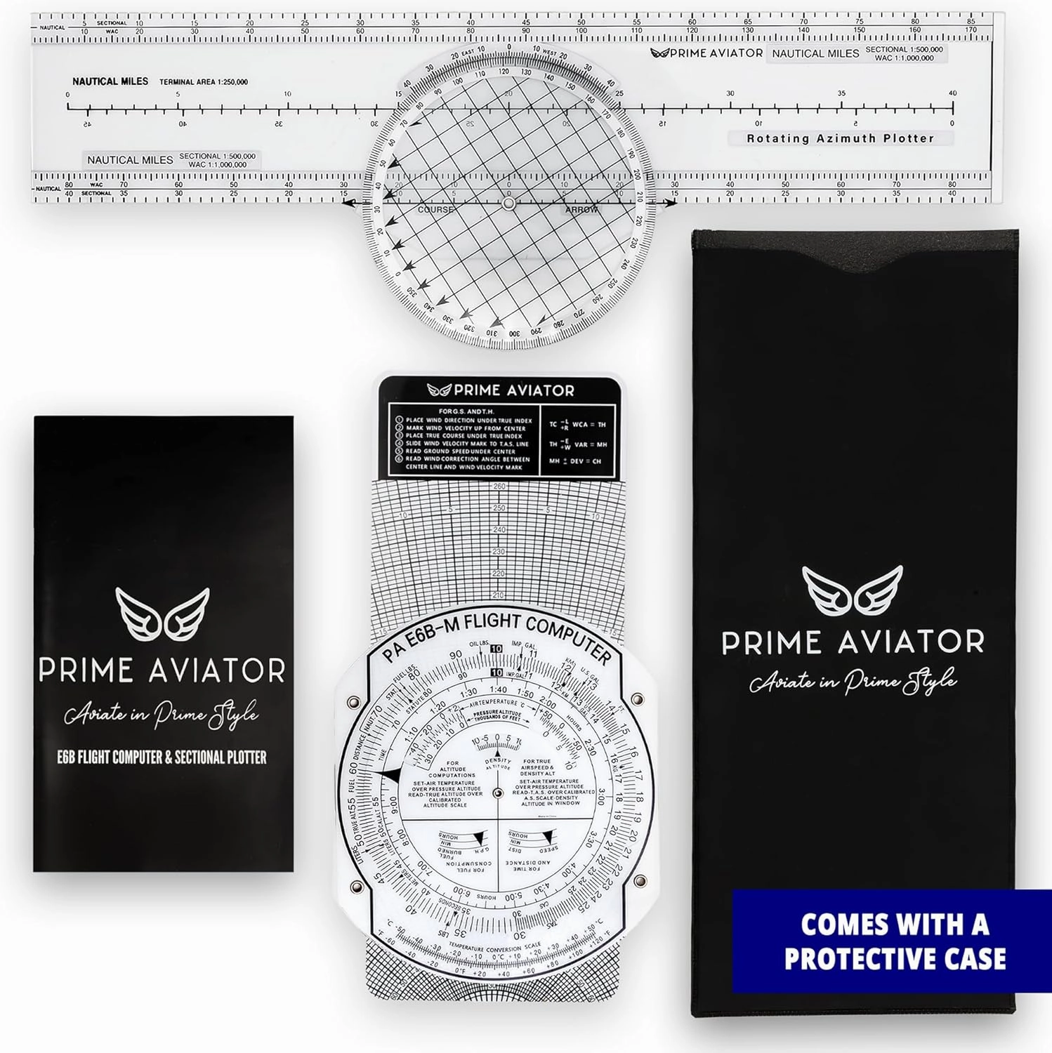 Bright E6B Flight Computer – Easy-to-Read Pilot Tool with Aviation Plotter, Guidebook & Case – Accurate Flight Planning for IFR/VFR Training – Flight Bag Essential