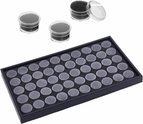 BRT Bearingshui 50 Gem Display Case Diamond Gemstone Storage Box, Small Round Plastic Containers Box Jewelry Organizer Container with Foam, Black Foam Gem Jars Showcase with 50 Gemstones Storage Jar