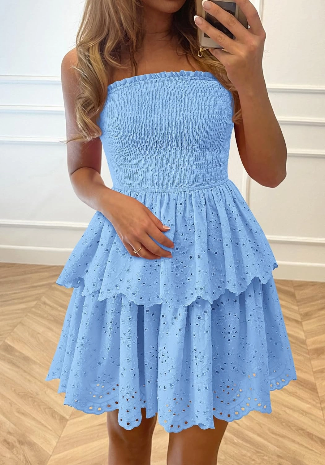 BTFBM Spring Dresses for Women 2025 Tube Strapless Mini Hollow Out Lace Wedding Guest Dress