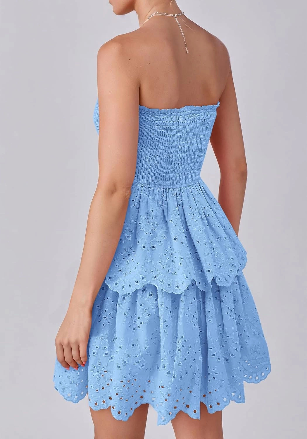 BTFBM Spring Dresses for Women 2025 Tube Strapless Mini Hollow Out Lace Wedding Guest Dress