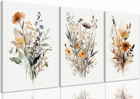 Bwodke Framed Wildflower Wall Art Colorful Botanical Floral Poster Canvas Prints Set of 3 Minimalist Watercolor Flower Pictures Vintage Farmhouse Decor Painting Bedroom Bathroom Living Room