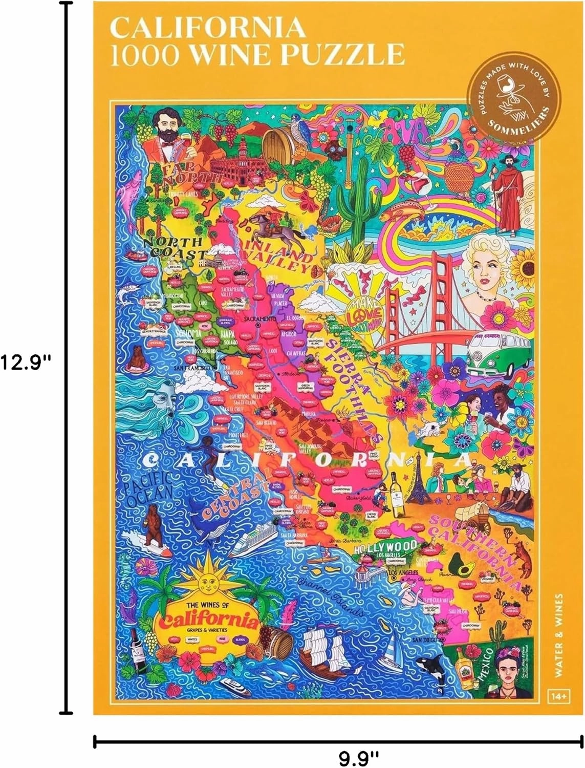 California Wine Puzzle, 1000 Piece Puzzle for Adults - Hand-Drawn Jigsaw Puzzle Featuring California Wines & Geography