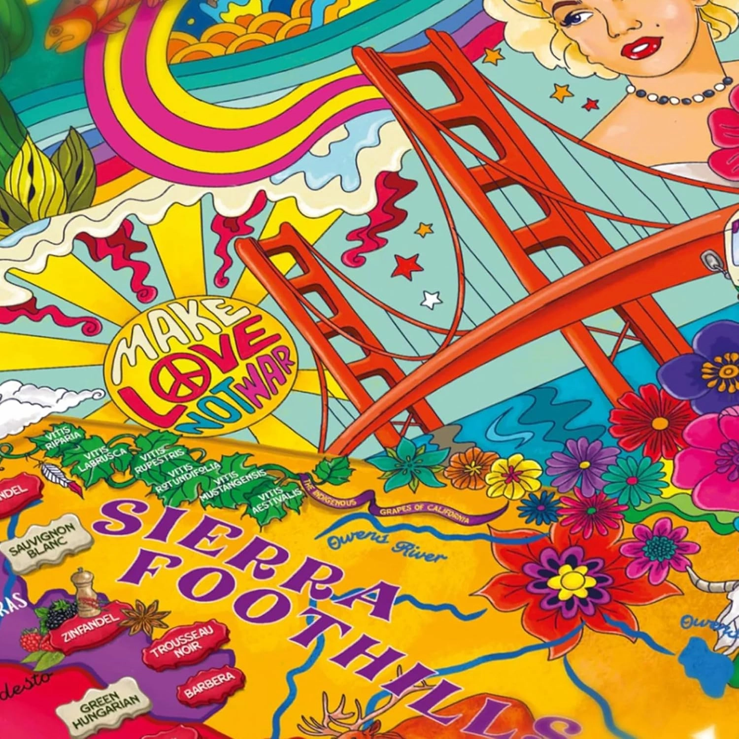 California Wine Puzzle, 1000 Piece Puzzle for Adults - Hand-Drawn Jigsaw Puzzle Featuring California Wines & Geography