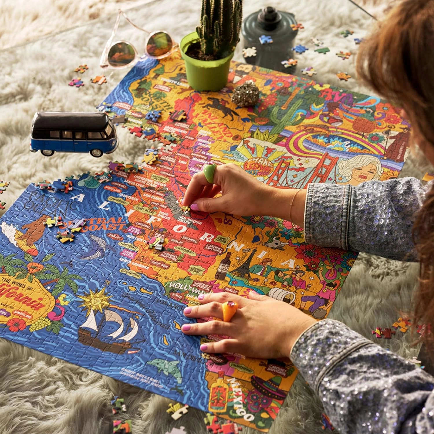 California Wine Puzzle, 1000 Piece Puzzle for Adults - Hand-Drawn Jigsaw Puzzle Featuring California Wines & Geography