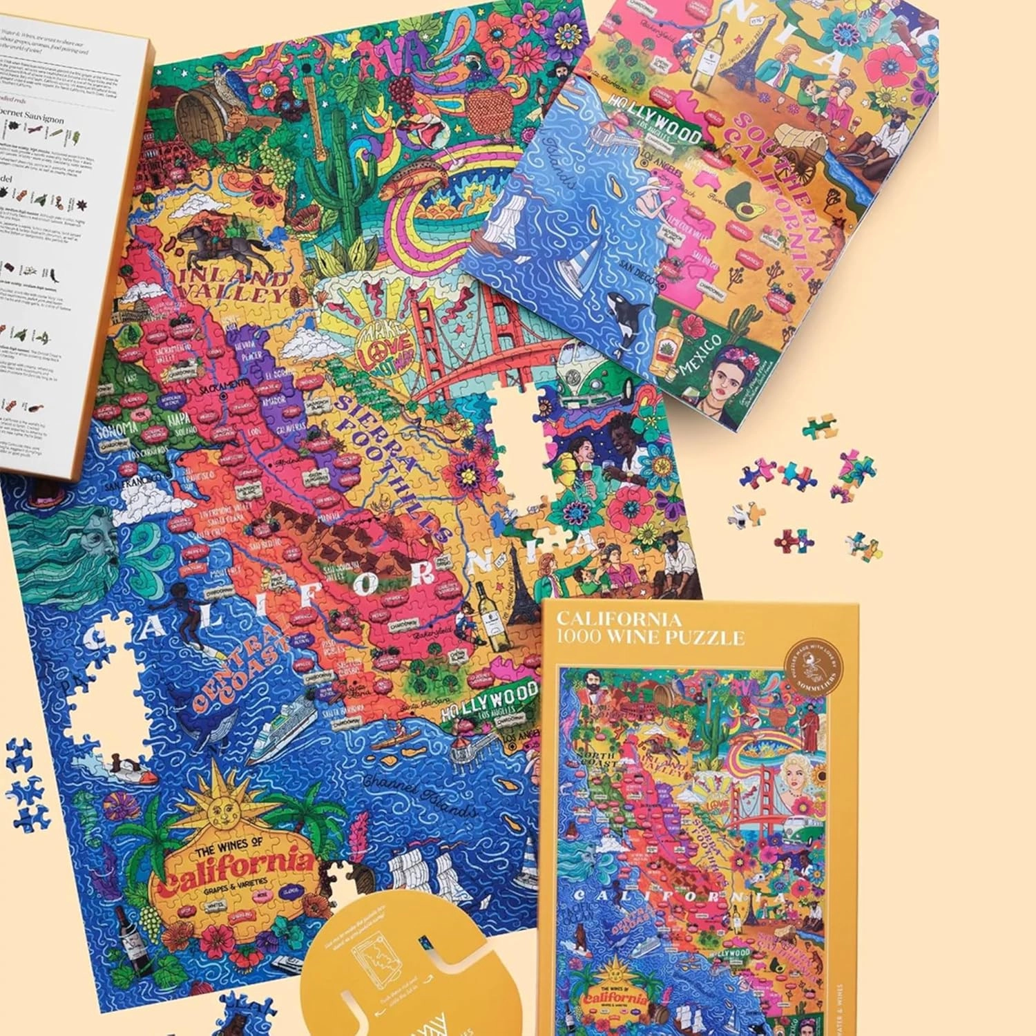 California Wine Puzzle, 1000 Piece Puzzle for Adults - Hand-Drawn Jigsaw Puzzle Featuring California Wines & Geography