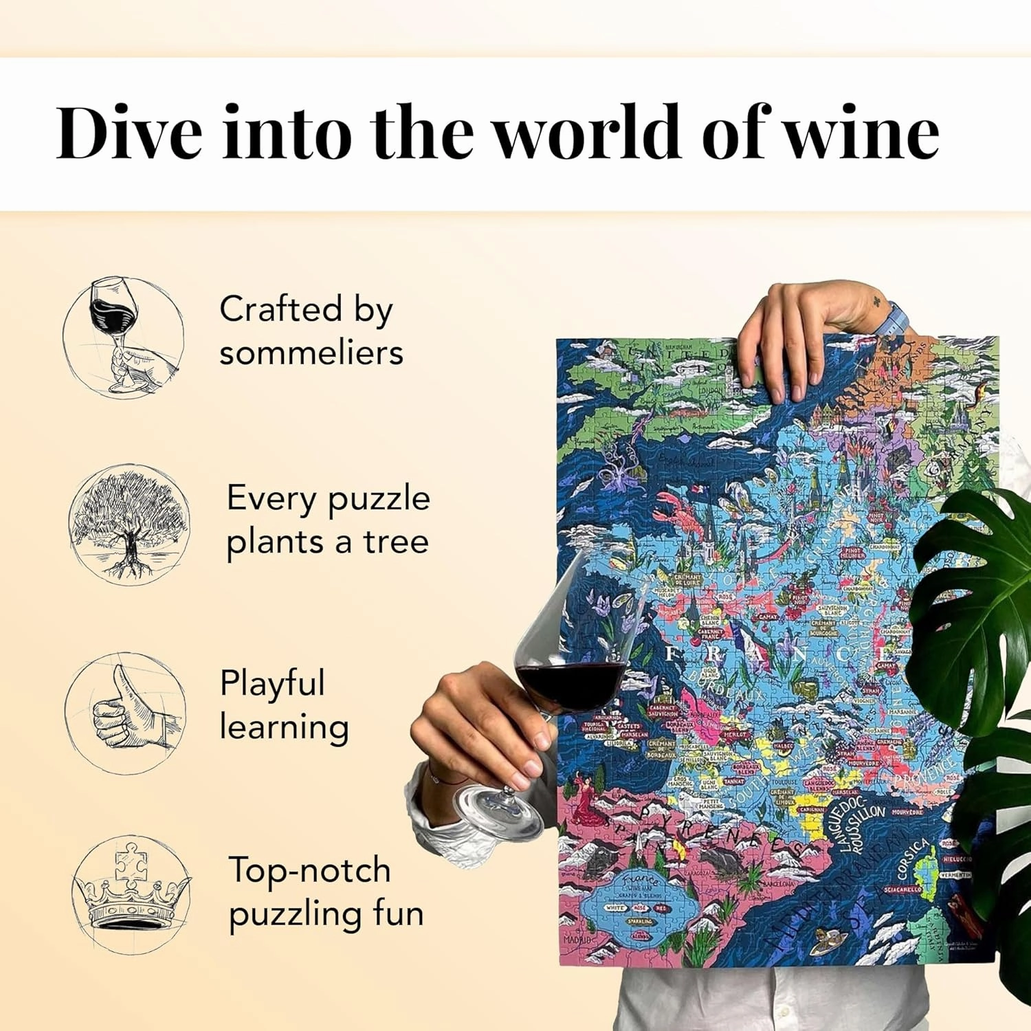 California Wine Puzzle, 1000 Piece Puzzle for Adults - Hand-Drawn Jigsaw Puzzle Featuring California Wines & Geography
