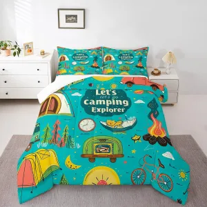 Camper Accessories Comforter Set for Travel Trailers, Happy Camping Bedding Gifts for Kids Boys Girls, I Love Camping Theme Bedding Comforter Sets Camping Decorations for Campers Outside, Twin