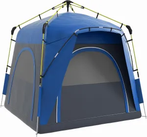 Camping Tents 4 Person Pop Up Tent Quick Setup Automatic Hydraulic Family Travel Tent w/Windows, Doors Carry Bag Included, Blue