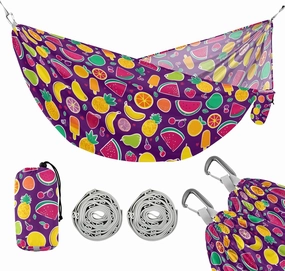 Camping Hammock Outdoor Hammocks for Outside Bright Purple Fruit Beach Trees Portable Lightweight with Pockets Tree Straps Indoor