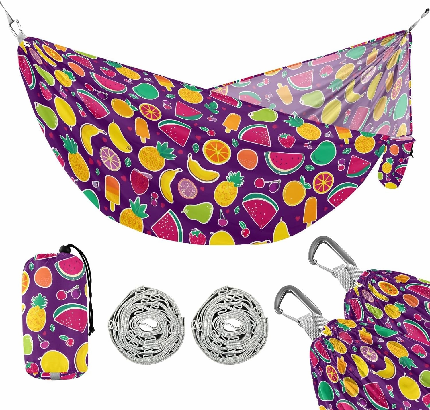 Camping Hammock Outdoor Hammocks for Outside Bright Purple Fruit Beach Trees Portable Lightweight with Pockets Tree Straps Indoor