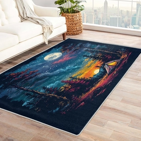 Camping Sunset Rug 2x3 Rug Door Mat for Entryway, Full Moon Starry Throw Rugs Non Slip Low Pile, Forest Cloudy Sky Area Rug Soft Washable Rug for Living Room Bedroom