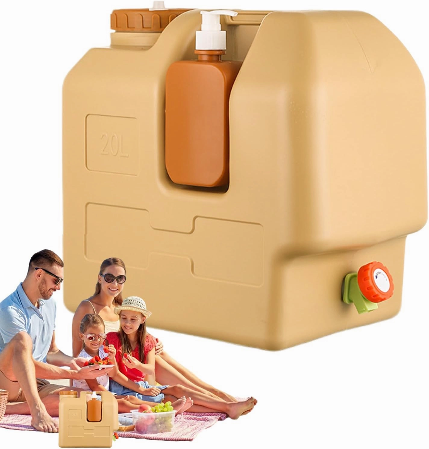 Camping Water Container With Lotion Dispenser - 5 Gallon Portable Water Carrier For Camping Hiking | Picnic Supplies 34.5x34x23.5cm