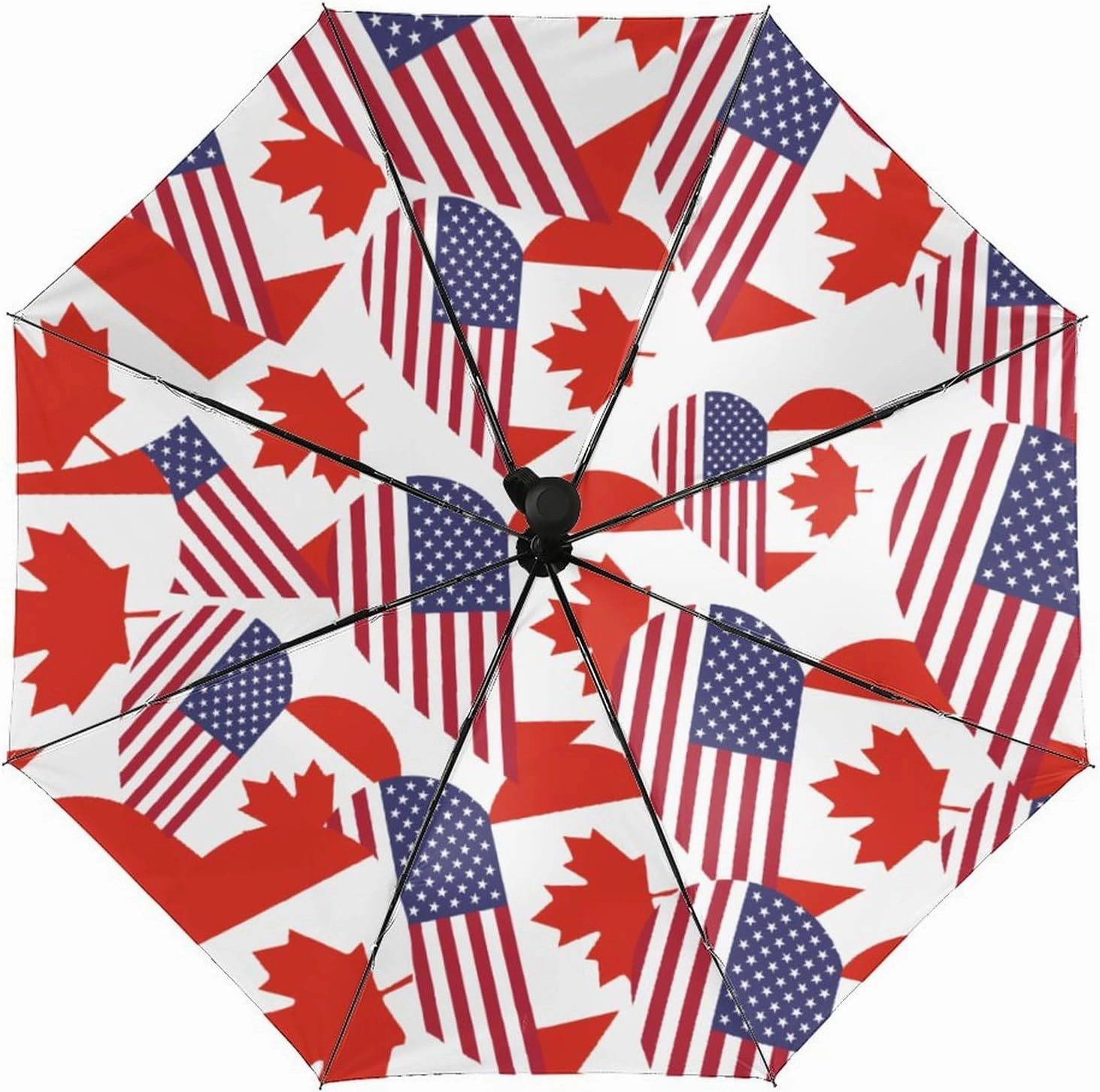 Canadian American Flag Heart Portable Automatic Umbrella Windproof Auto Open Close Compact Waterproof Lightweight Umbrellas