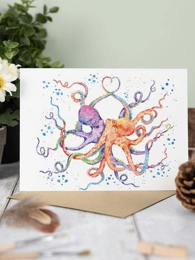 Card Az029 Colours Of Ocean Octopuses Blank Inside